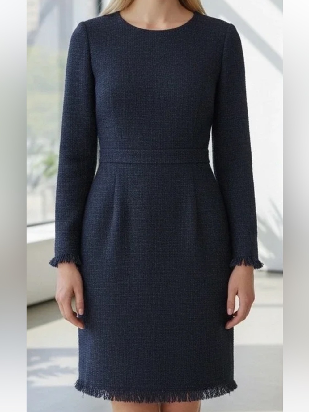 J. Crew Navy Long-Sleeve Tweed Sheath Dress, size 10